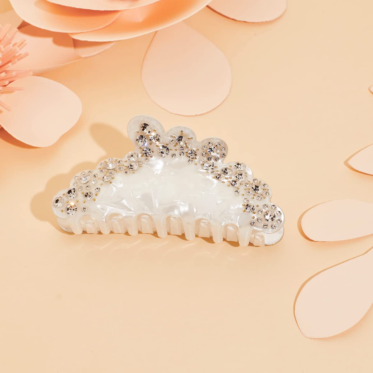 Rhinestone Pearl White Hair Claw Clip – 4 Inch Large Acrylic Non-Slip Elegant Hair Accessory for Women, Perfect for Weddings & Parties