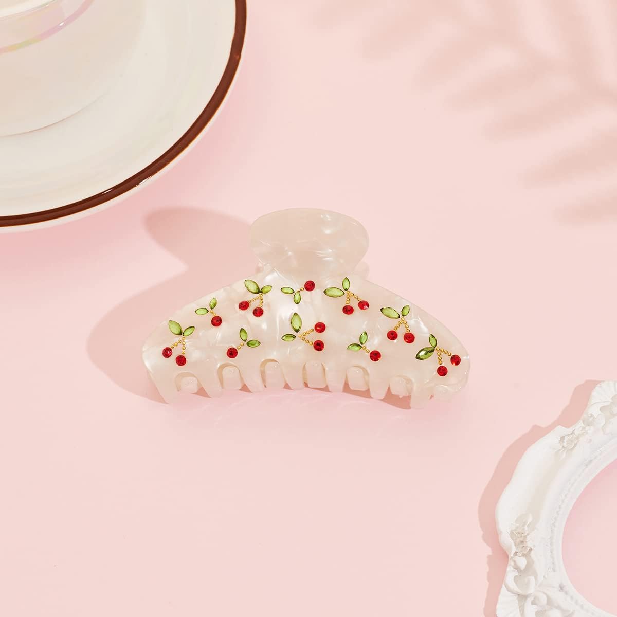 Cherry Pattern Acrylic Hair Claw Clip – 3.5 Inch Large Non-Slip Hair Accessory for Women