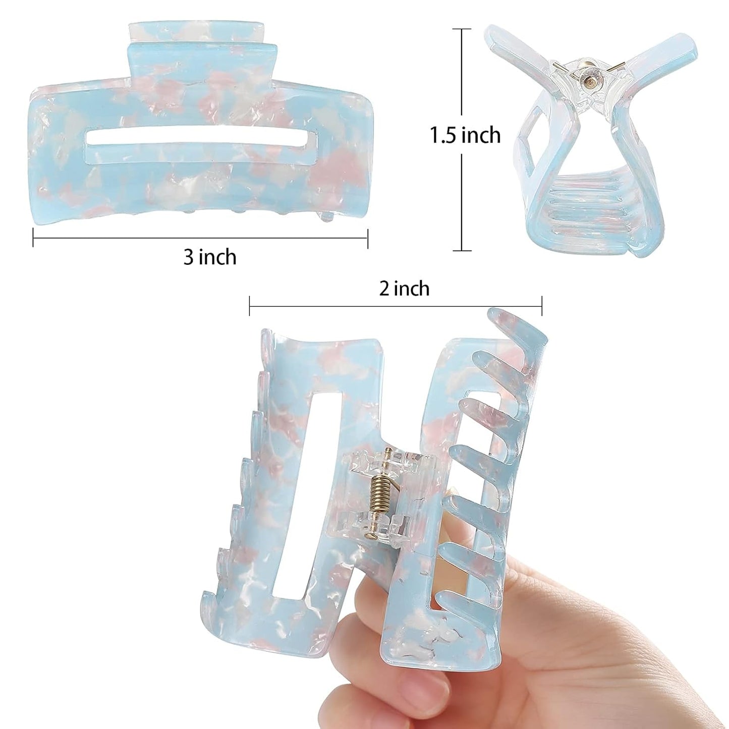 8 Pack Acrylic Hair Claw Clips – Large Colorful Marble Pattern Hair Accessories for Women, Strong Hold for Thick & Long Hair