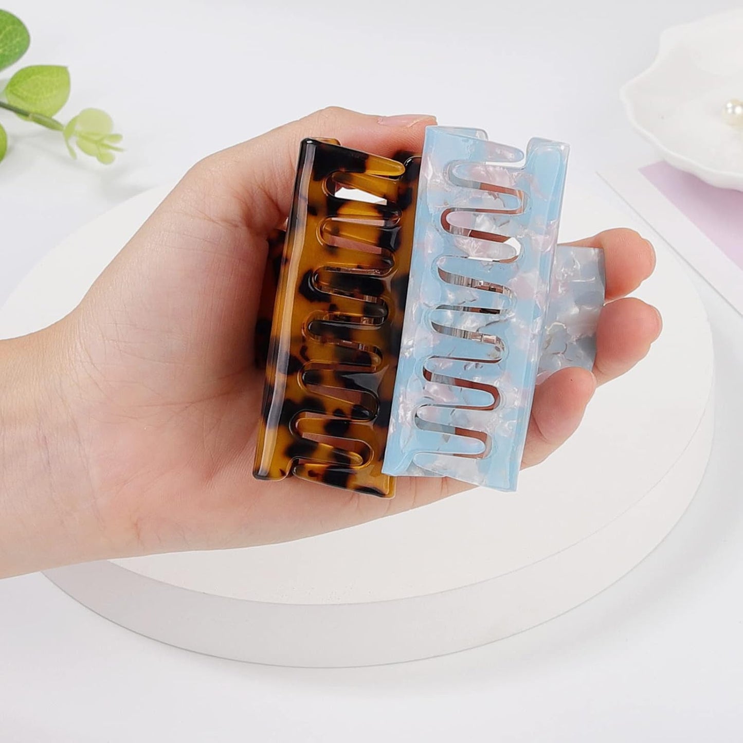 8 Pack Acrylic Hair Claw Clips – Large Colorful Marble Pattern Hair Accessories for Women, Strong Hold for Thick & Long Hair
