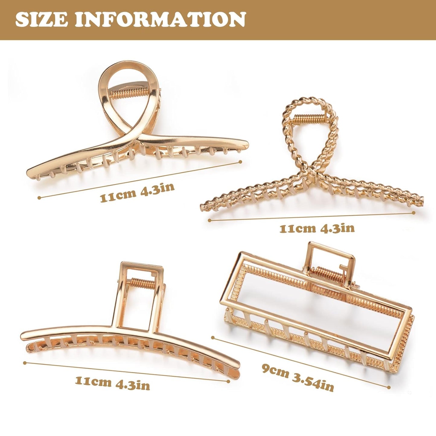 4 Pack Metal Hair Claw Clips Set – Large Geometric Design, Strong Hold Non-Slip Hair Accessories for Women