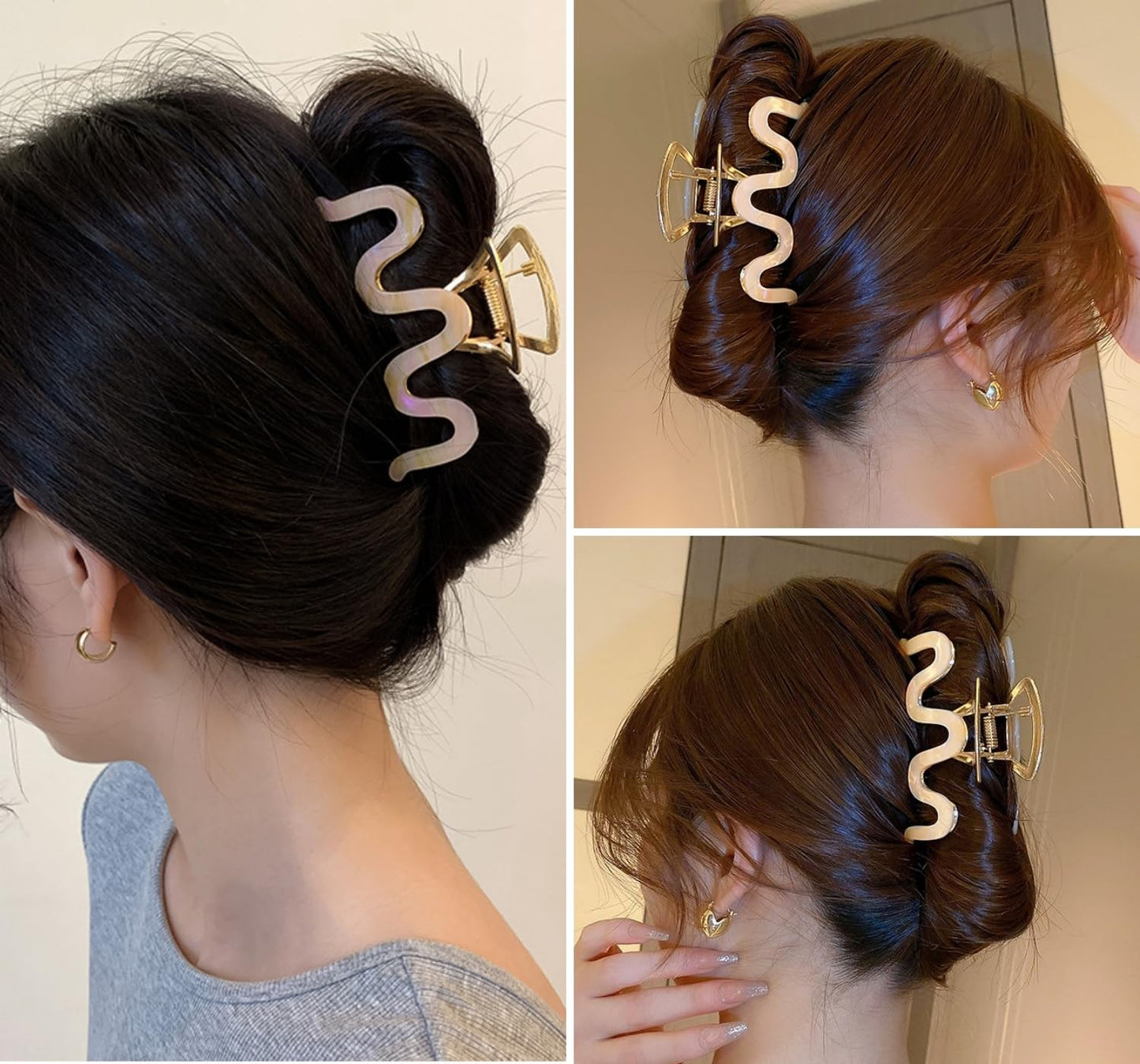 3 Pcs Wave Hair Claw Clips – 3.5 Inch Metal & Acrylic Non-Slip Stylish Hair Accessories for Women