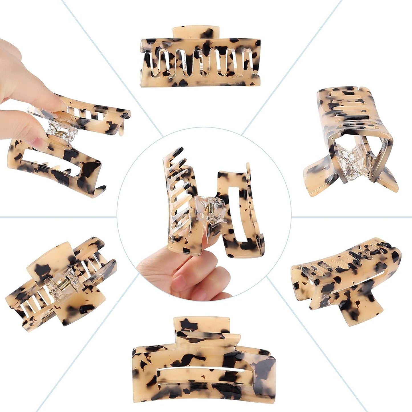 8 Pack Acrylic Hair Claw Clips – Large Colorful Marble Pattern Hair Accessories for Women, Strong Hold for Thick & Long Hair