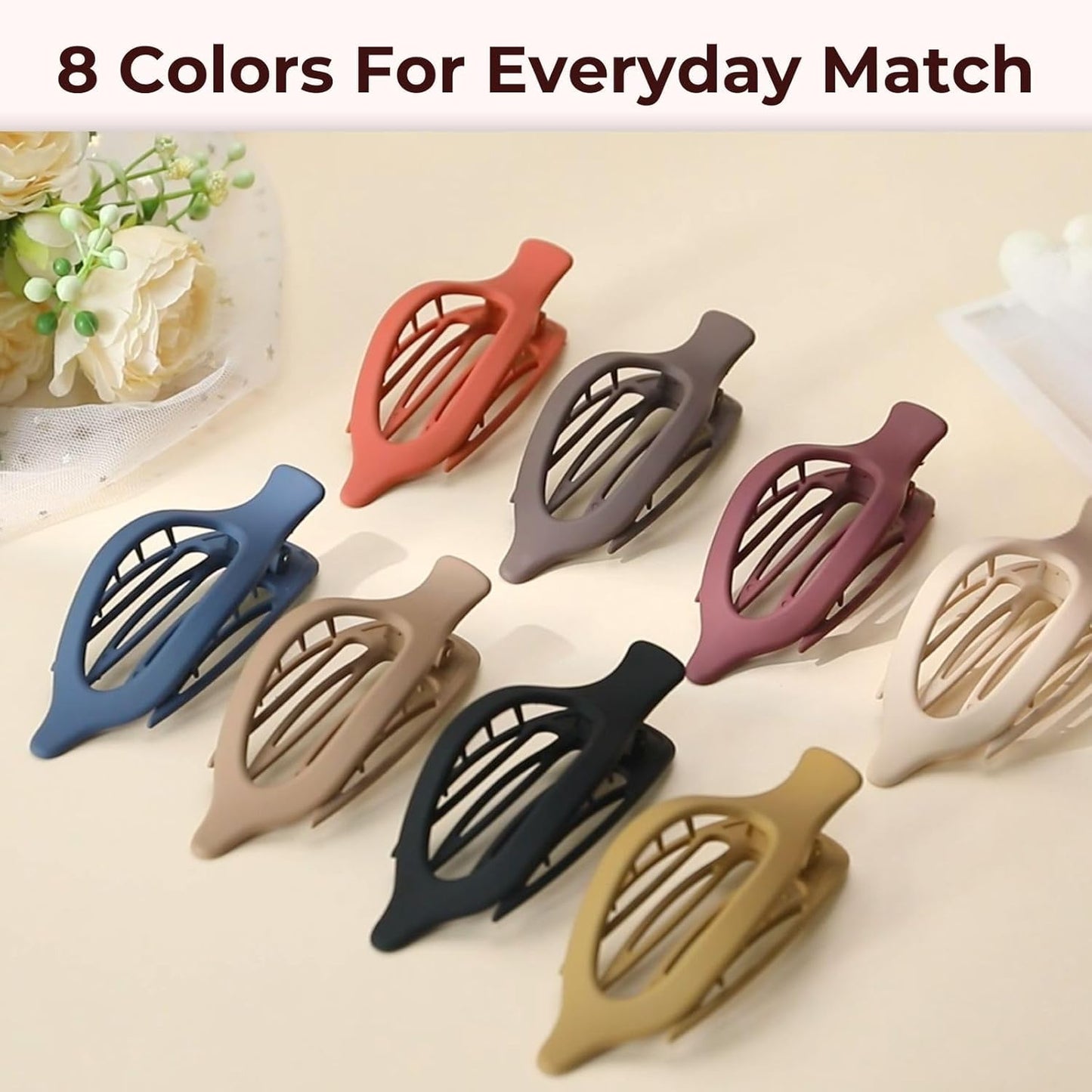 8 Pack Large Matte Hair Claw Clips for Women – Strong Hold & Nonslip