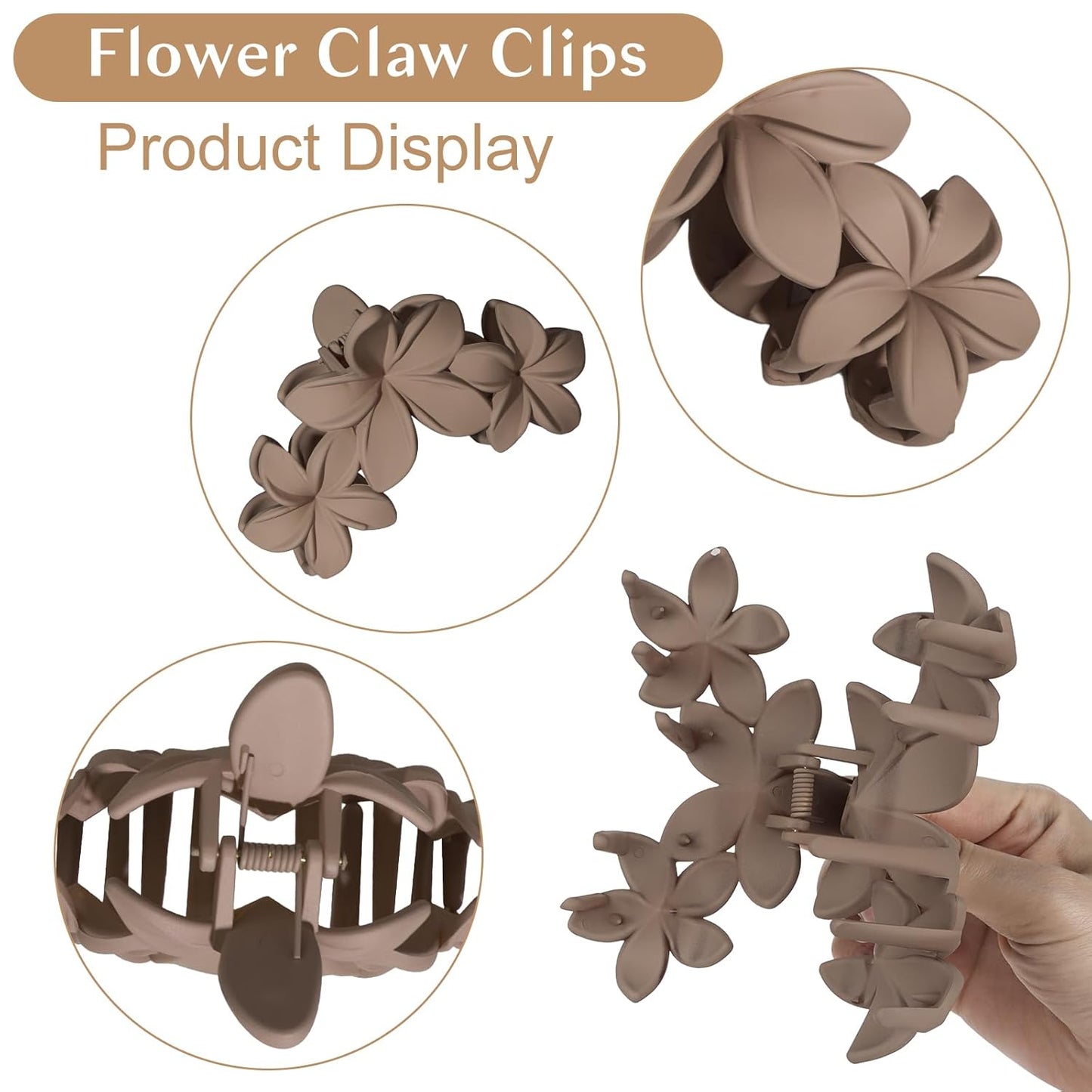 4 Pack Flower Design Hair Claw Clips – Elegant Large Matte Hair Accessories for Women, Strong Hold Non-Slip