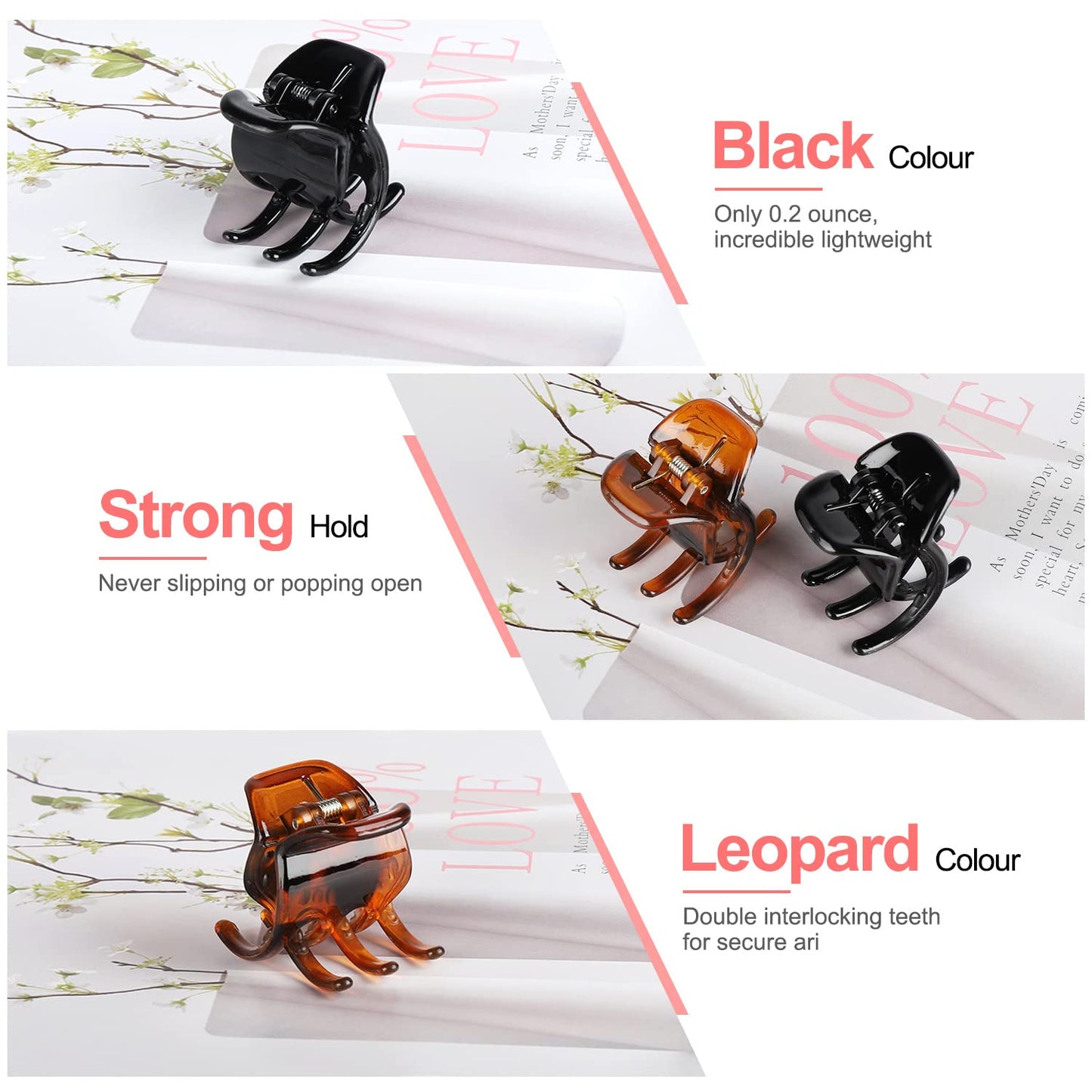 6 Pack 1.3 Inch Small Hair Claw Clips – Mixed Colors, Strong Hold, Daily Hair Accessories