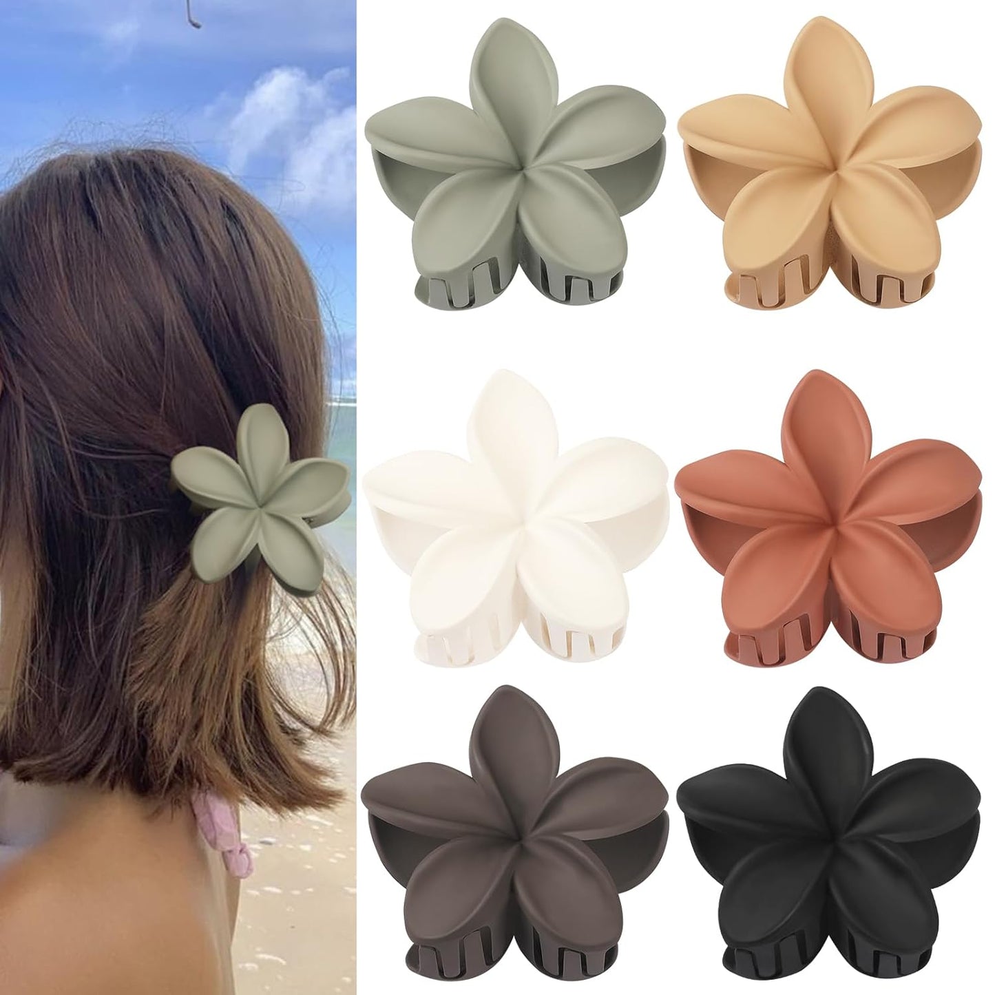 6 Pcs Flower Hair Claw Clips – 3.3 Inch Large Acrylic Non-Slip Hair Accessories for Women, Cute & Stylish