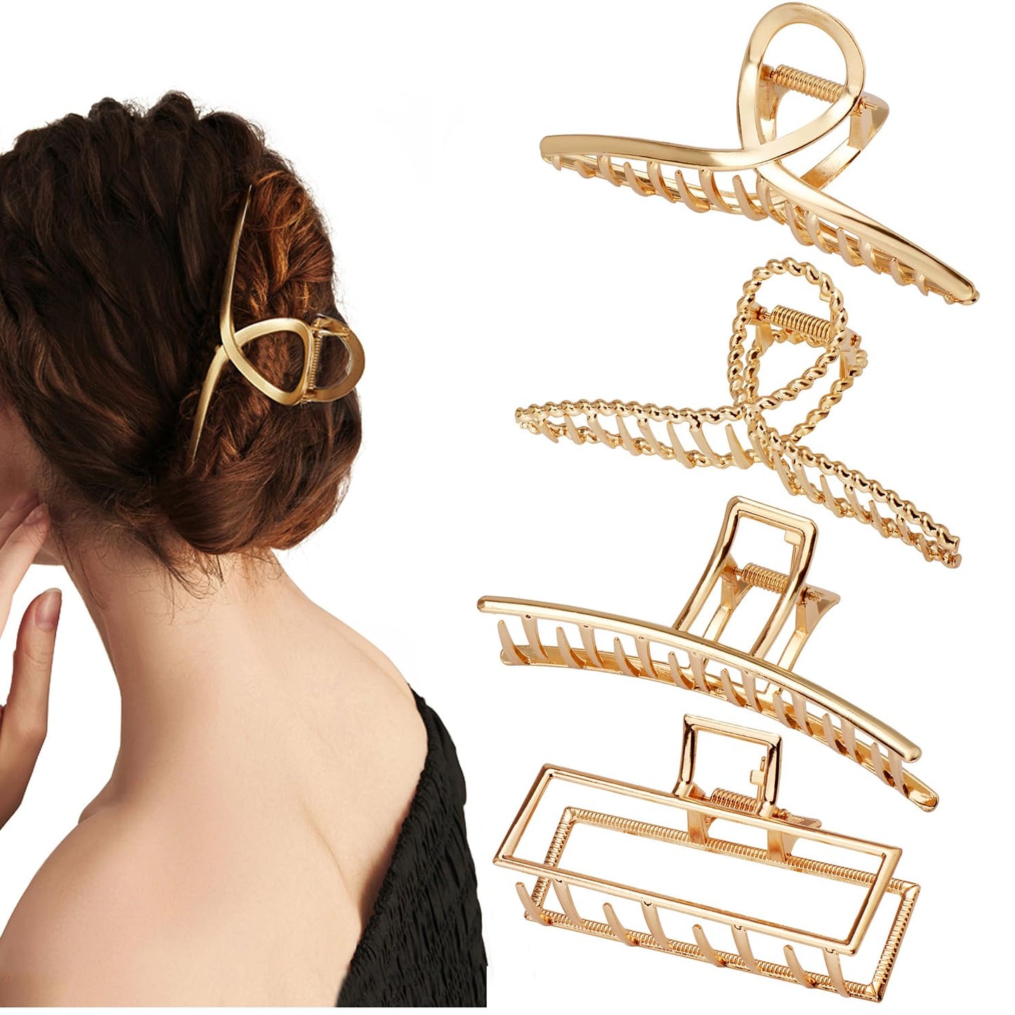 4 Pack Metal Hair Claw Clips Set – Large Geometric Design, Strong Hold Non-Slip Hair Accessories for Women