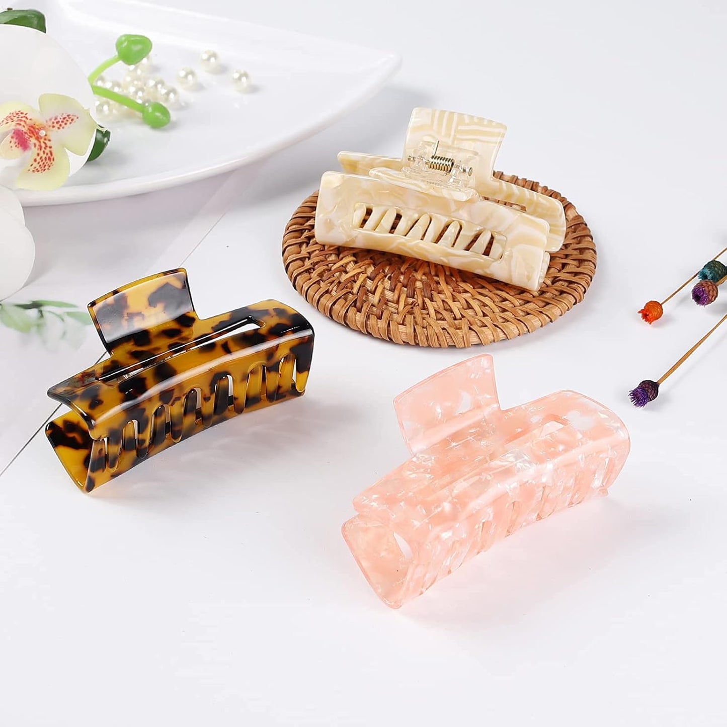 8 Pack Acrylic Hair Claw Clips – Large Colorful Marble Pattern Hair Accessories for Women, Strong Hold for Thick & Long Hair