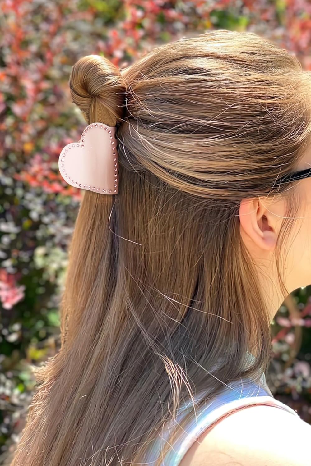 Heart-Shaped Rhinestone Hair Claw Clip – 2.75 Inch Pink Acrylic Cute Non-Slip Hair Accessory for Women