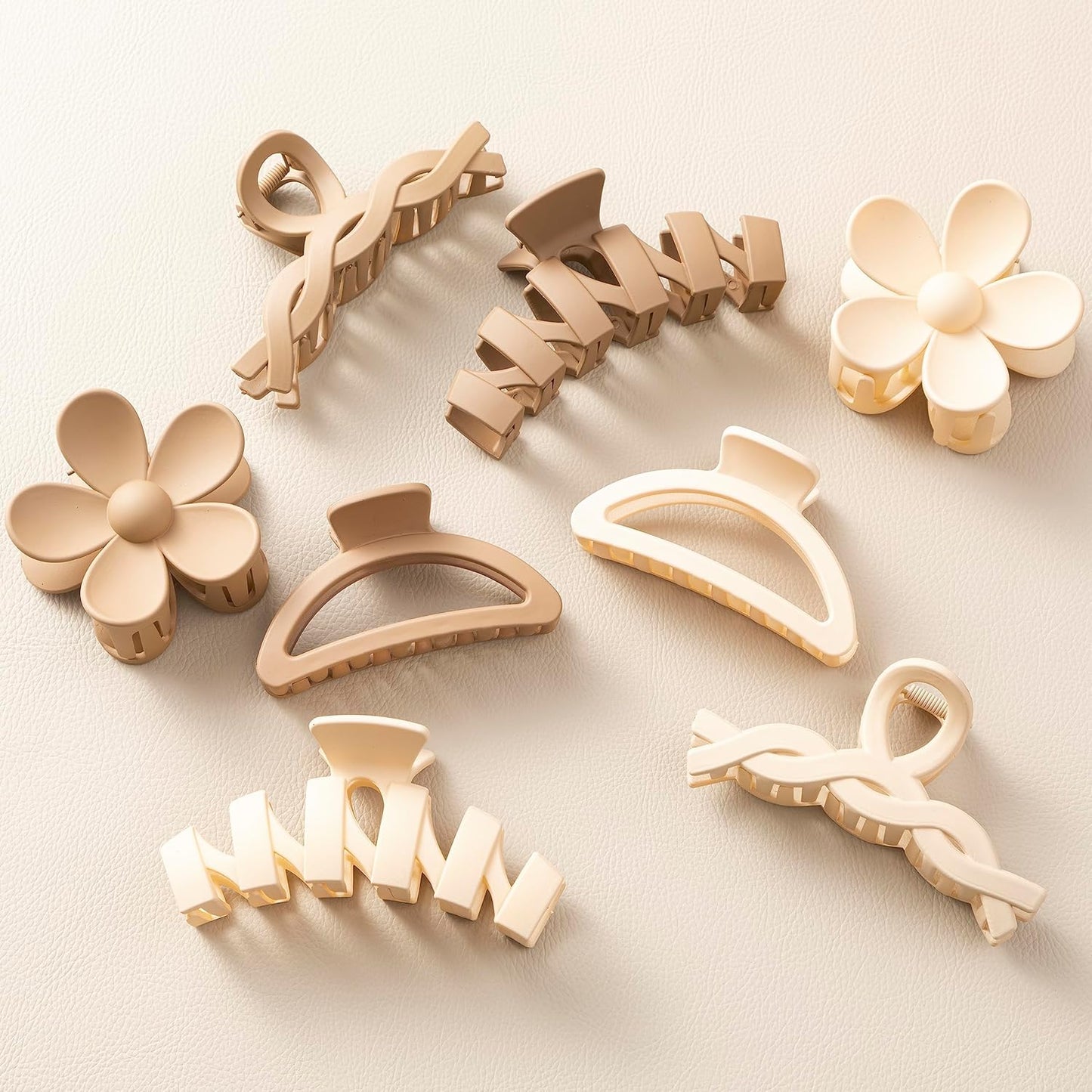 8 Pack Hair Claw Clips Set – Beige/Coffee Mix, Multiple Styles & Sizes, Strong Hold Non-Slip Hair Accessories for Women