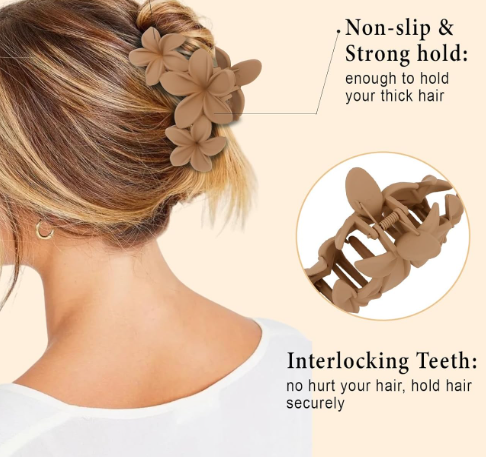 4 Pack Flower Design Hair Claw Clips – Elegant Large Matte Hair Accessories for Women, Strong Hold Non-Slip