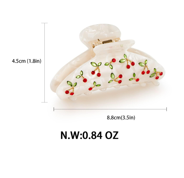 Cherry Pattern Acrylic Hair Claw Clip – 3.5 Inch Large Non-Slip Hair Accessory for Women