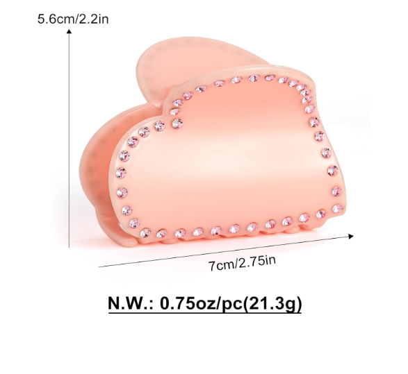 Heart-Shaped Rhinestone Hair Claw Clip – 2.75 Inch Pink Acrylic Cute Non-Slip Hair Accessory for Women