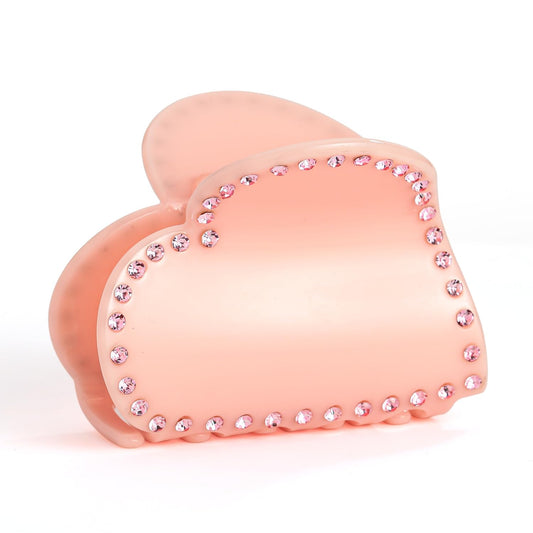 Heart-Shaped Rhinestone Hair Claw Clip – 2.75 Inch Pink Acrylic Cute Non-Slip Hair Accessory for Women