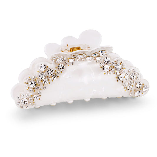 Rhinestone Pearl White Hair Claw Clip – 4 Inch Large Acrylic Non-Slip Elegant Hair Accessory for Women, Perfect for Weddings & Parties