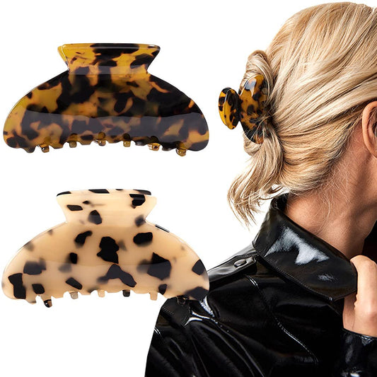 2 Pack Leopard Print Hair Claw Clips – 3.5x2 Inch Acrylic Large Strong Hold Non-Slip Hair Accessories for Women