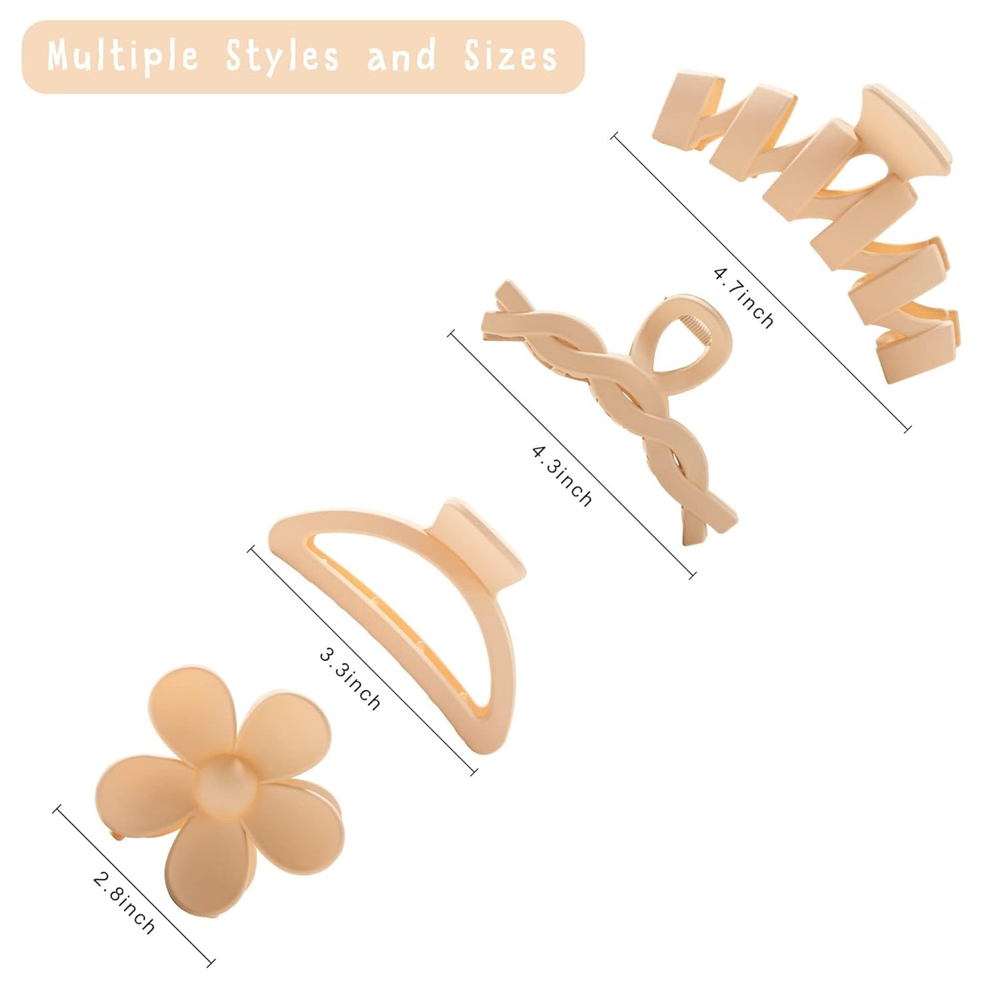8 Pack Hair Claw Clips Set – Beige/Coffee Mix, Multiple Styles & Sizes, Strong Hold Non-Slip Hair Accessories for Women