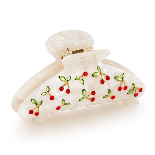 Cherry Pattern Acrylic Hair Claw Clip – 3.5 Inch Large Non-Slip Hair Accessory for Women