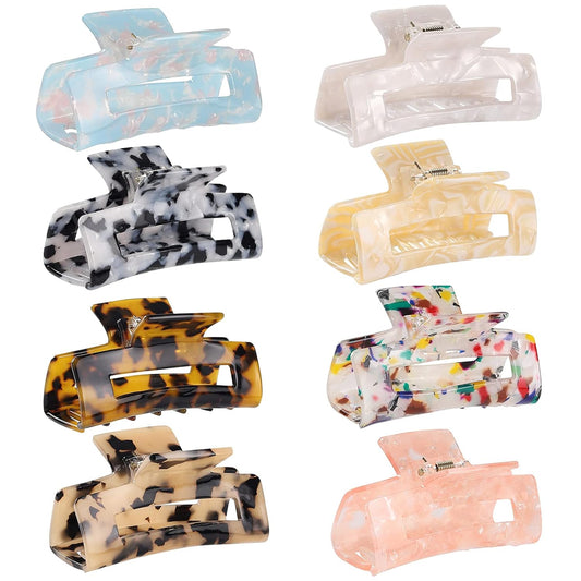 8 Pack Acrylic Hair Claw Clips – Large Colorful Marble Pattern Hair Accessories for Women, Strong Hold for Thick & Long Hair