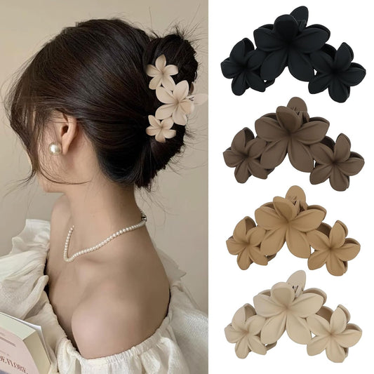 4 Pack Flower Design Hair Claw Clips – Elegant Large Matte Hair Accessories for Women, Strong Hold Non-Slip