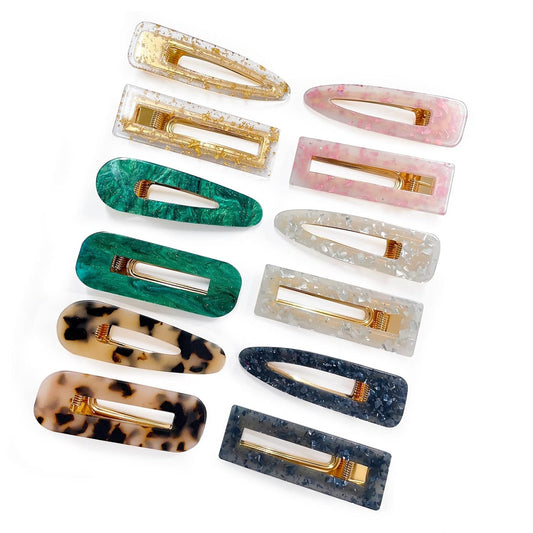 12 Pack Acrylic Hair Clips – Colorful Geometric Barrettes for Women, 6.8cm Stylish Hair Accessories