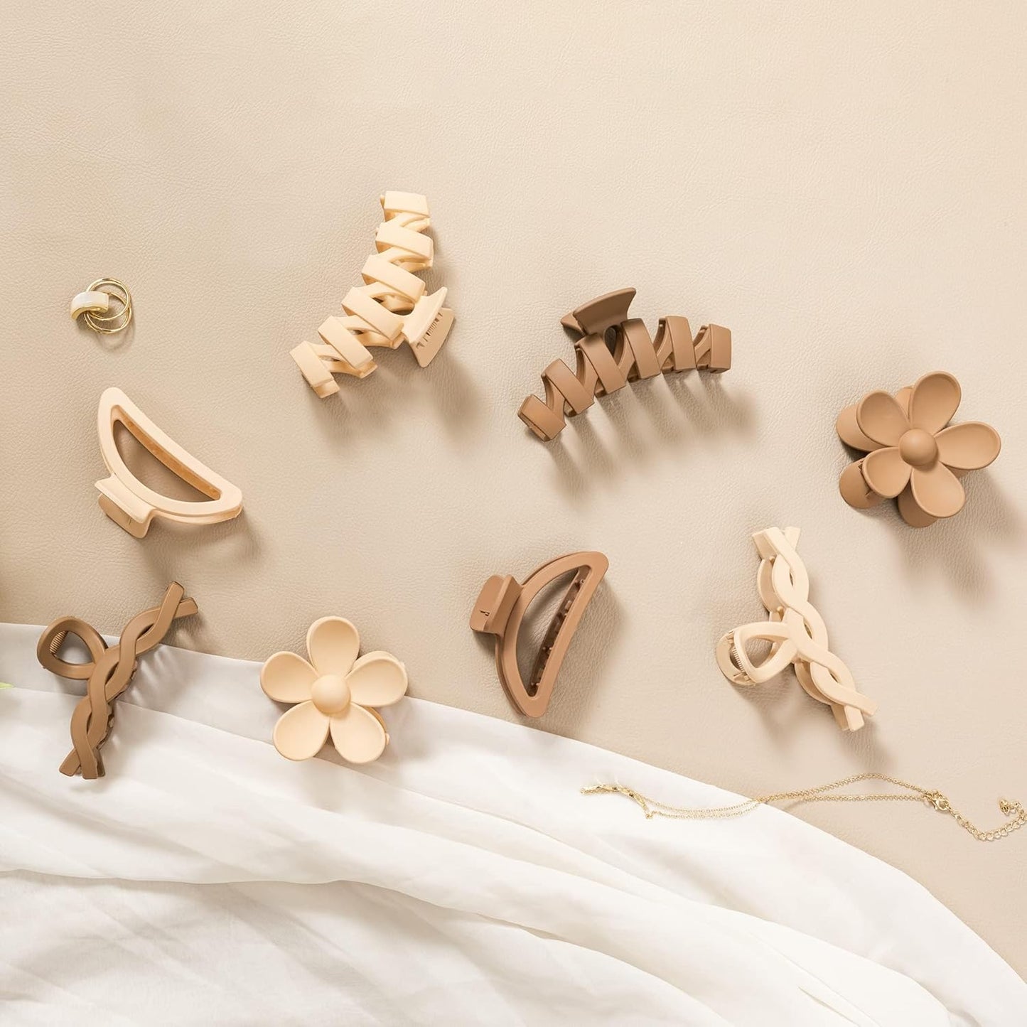 8 Pack Hair Claw Clips Set – Beige/Coffee Mix, Multiple Styles & Sizes, Strong Hold Non-Slip Hair Accessories for Women